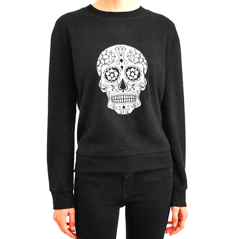 NWT NOBO No Boundaries Juniors Plush Sugar Skull Cozy Sweatshirt